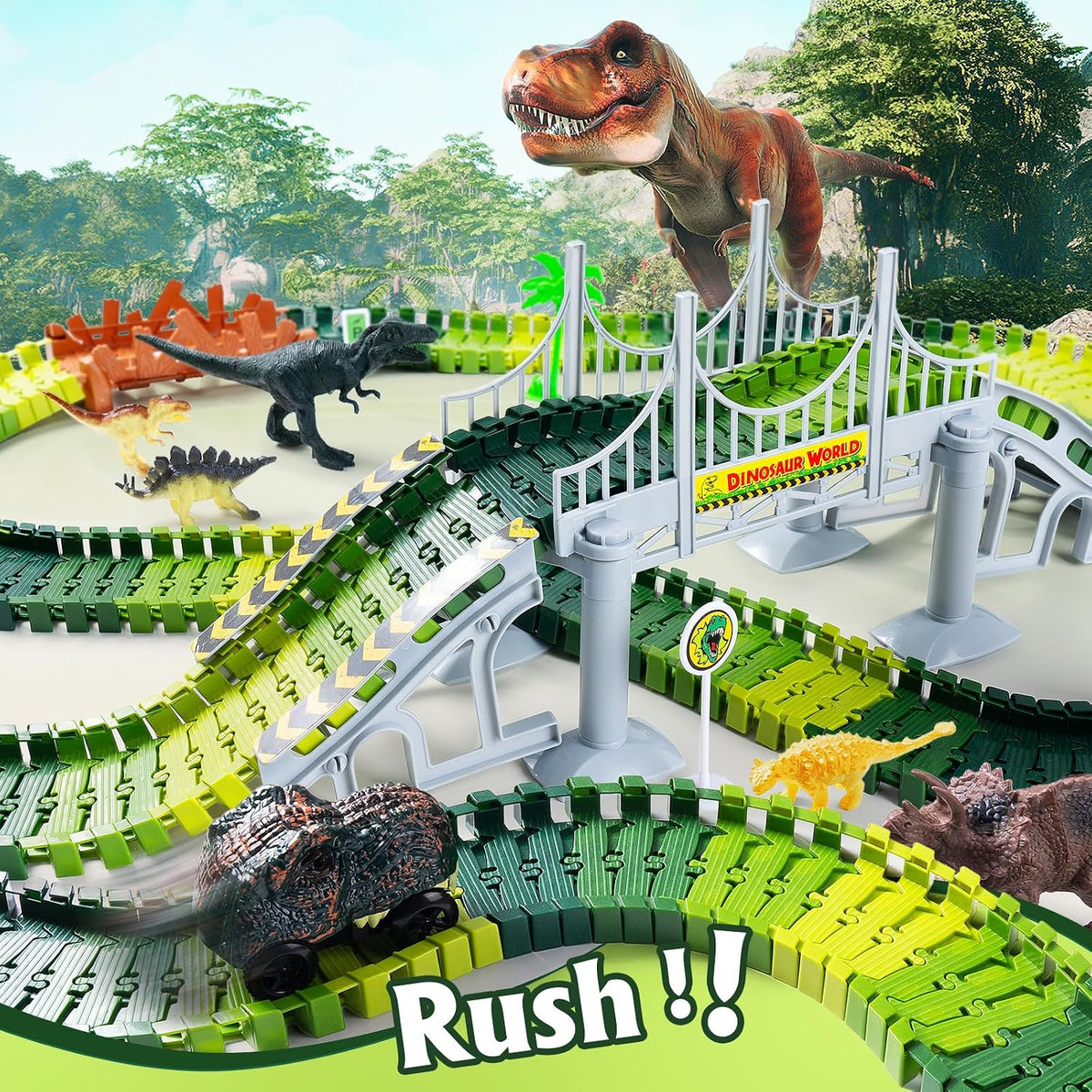 264 PCS Construction Race Tracks for Kids Toys - Dinosaur Race Track - image 4