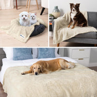 PetAmi Fluffy Sherpa Waterproof Dog Blanket for Small Pet Cat - Beige / Queen (90x90) - image 3