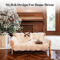Elevated Cat Couch Bed Wooden Raised Kitty Sofa Lounge Chair – Essentials for Cats - Cat Sofa-White - image 2