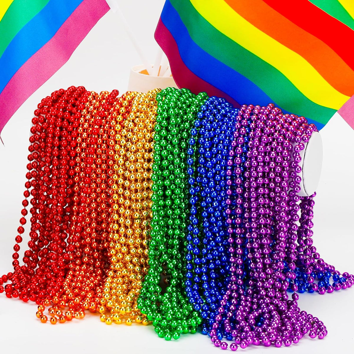 Huskein Bead Necklace, 33" Colorful Mardi Gras Beads Necklaces - Rainbow / 120 - image 4
