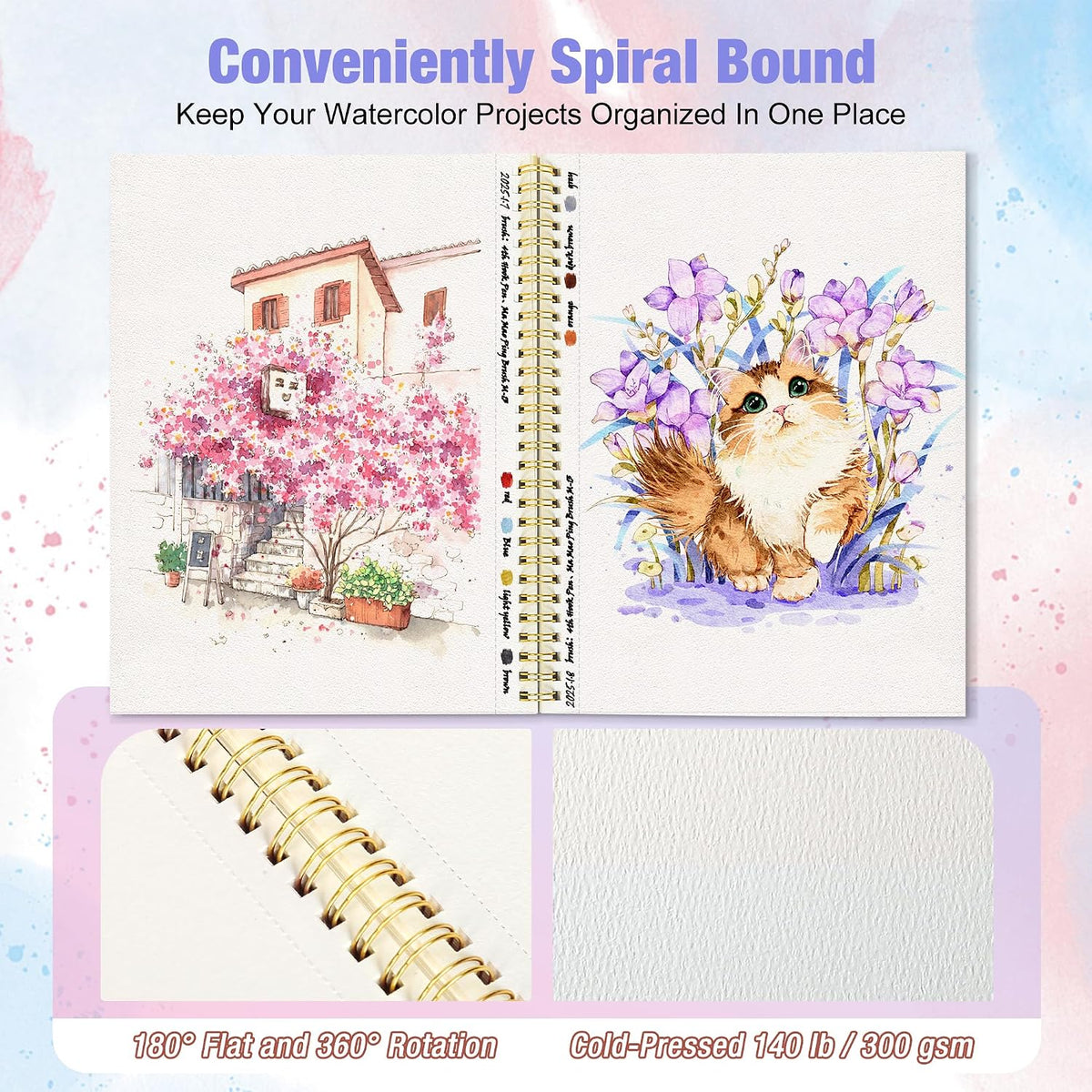 Watercolor Paper Pad, 5.5"x8.5”, Spiral, Bound with Tear - Rose Pink / 5.5" x 8.5" Spiral Bound (pack of 2) - image 3
