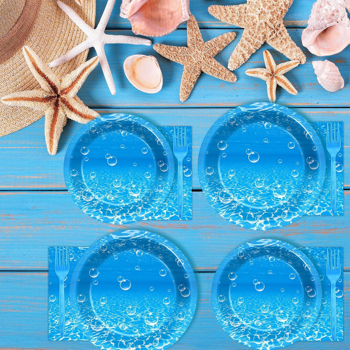 CHUNNIN 200 PCS Gone Fishing Party Plates Napkins Fishing Tableware - Coastal - image 4