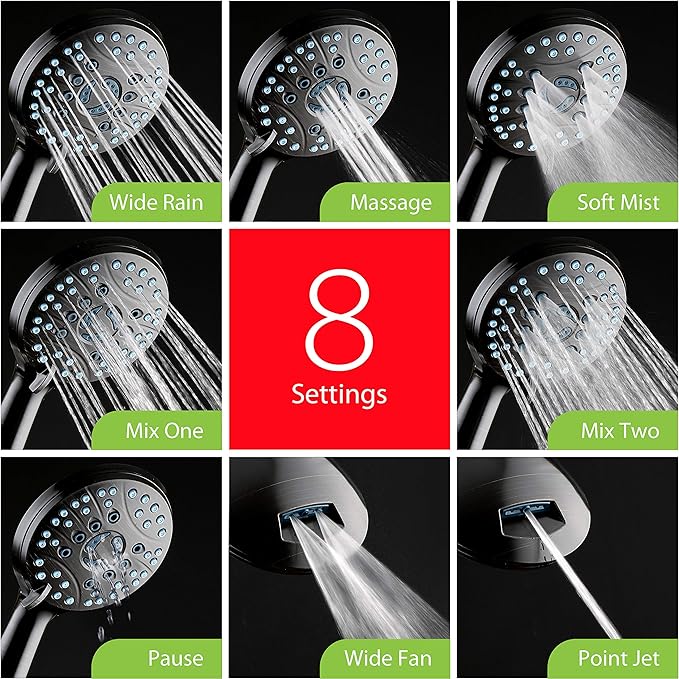 Hotel Spa AquaCare As-Seen-On-TV High Pressure Handheld/Rain 50-mode 3-way Shower Head Combo with Adjustable Arm - Anti-clog Nozzles, Tub & Pet Power Wash, 6 ft. Hose, Rubbed Bronze Finish