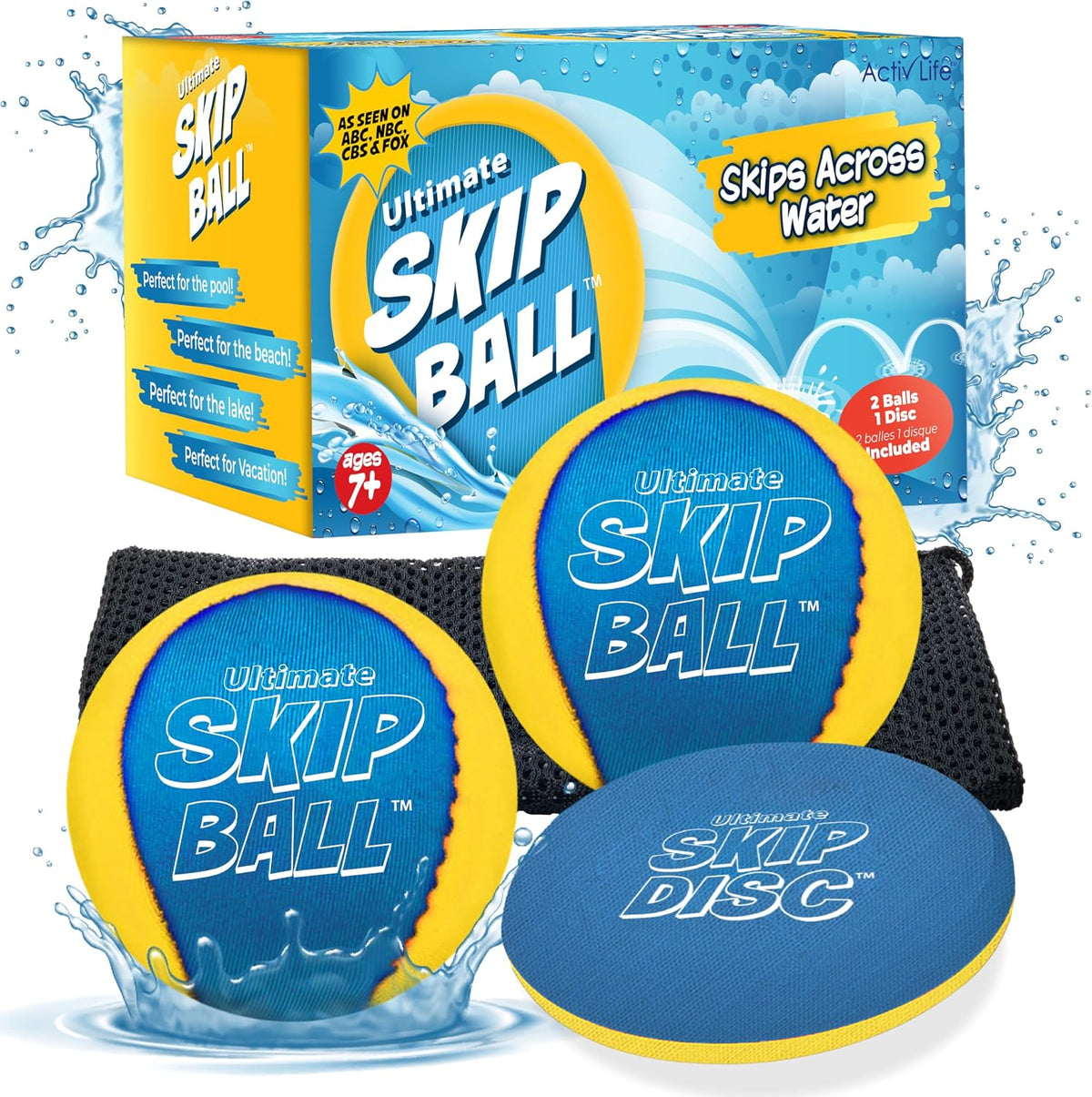 Activ Life The Ultimate Water Skip Balls - 2.2" / Yellow/Cyan