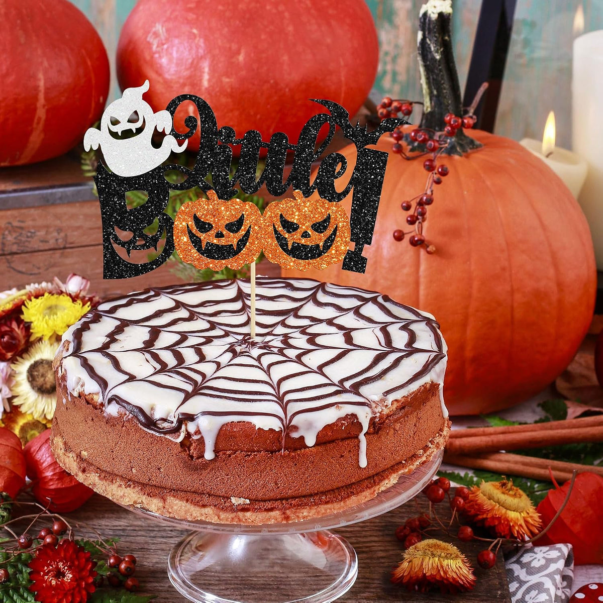 Gyufise 24Pcs Halloween Bat Cupcake Toppers Black Glitter Bat - Black Orange - image 4