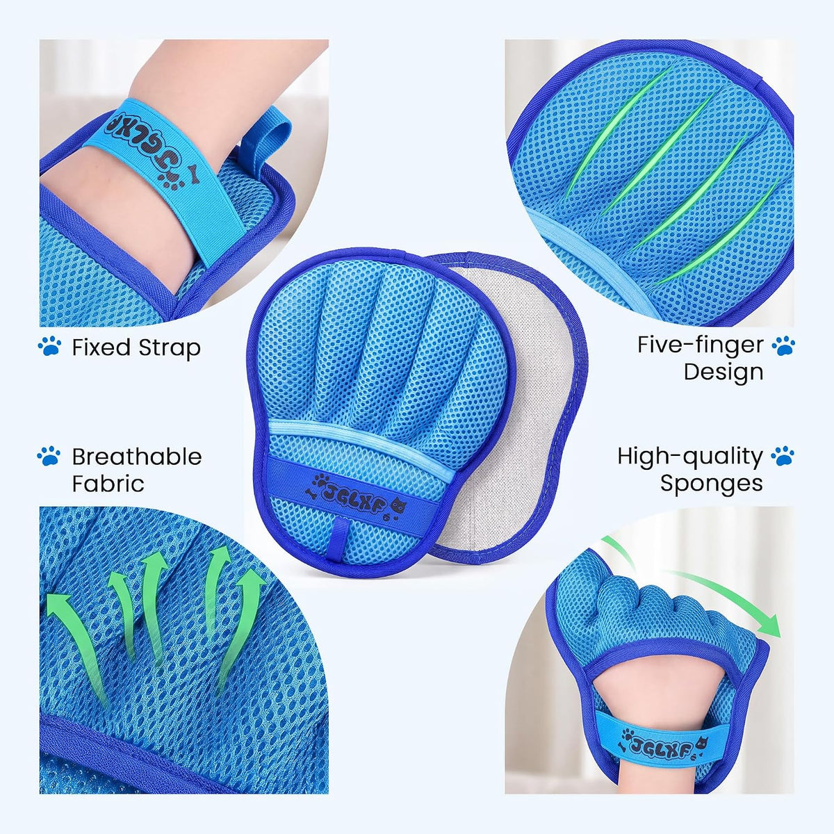 Pet Hair Removal Glove for Cat & Dog - Blue-2Pack - image 2