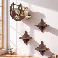 Moon & Star Cat Wall Shelves - Rustic / M