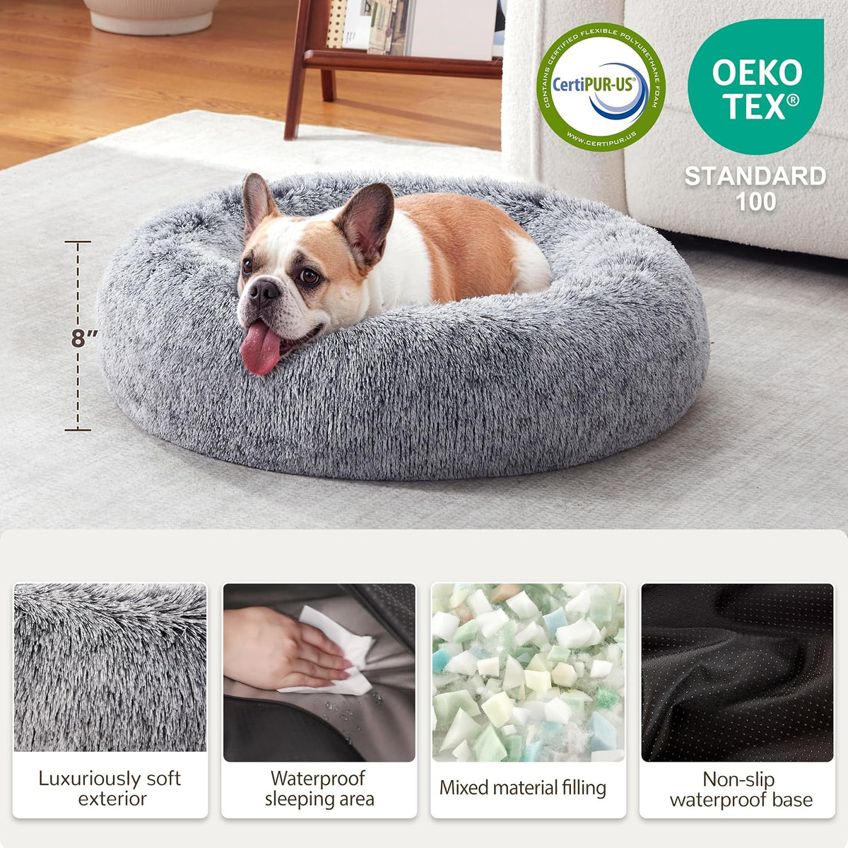 Donut Dog Bed Medium Size Dog, Round Cat Beds for Small Dogs – Essentials for Dogs - Grey / 24"L x 24"W x 8"Th - image 2
