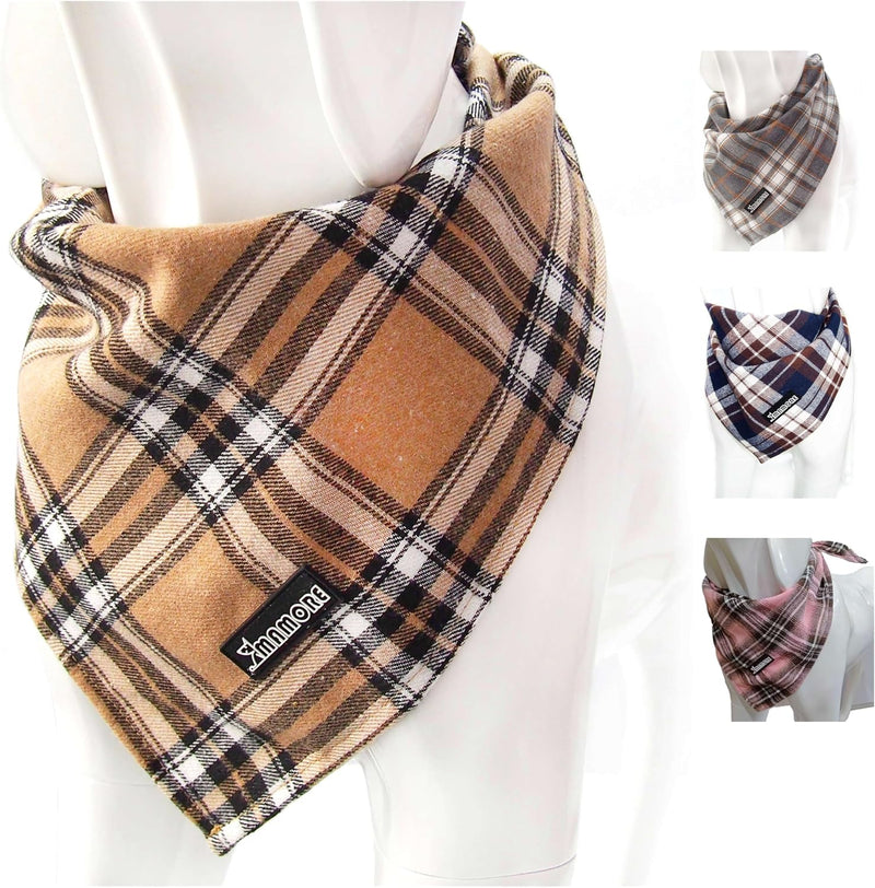Soft Washable Plaid Bandanas for Dogs and Cats - Light Khaki / Small