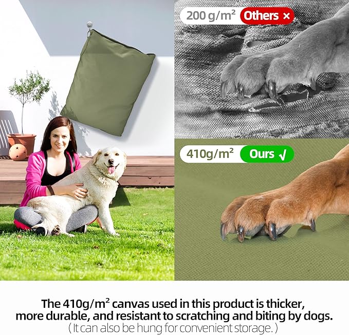 Sytopia 36-Inch Canvas Outdoor Dog Bed, Waterproof & Washable with Removable Cover, Ideal for Medium & Large Dogs, Chew-Proof Great for Indoor, Outdoor, Crate, or Patio Use (Green)
