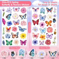LINAYE 24 Sheets Happy Birthday Stickers, 730 Counts - Butterfly & Flower 24 Sheets - image 2