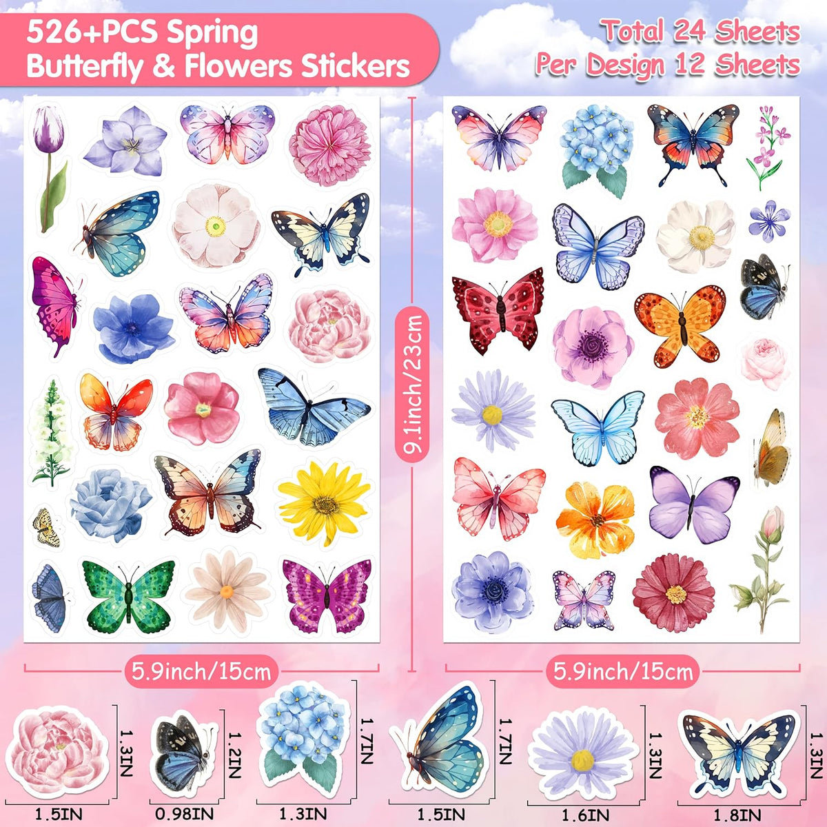 LINAYE 24 Sheets Happy Birthday Stickers, 730 Counts - Butterfly & Flower 24 Sheets - image 2