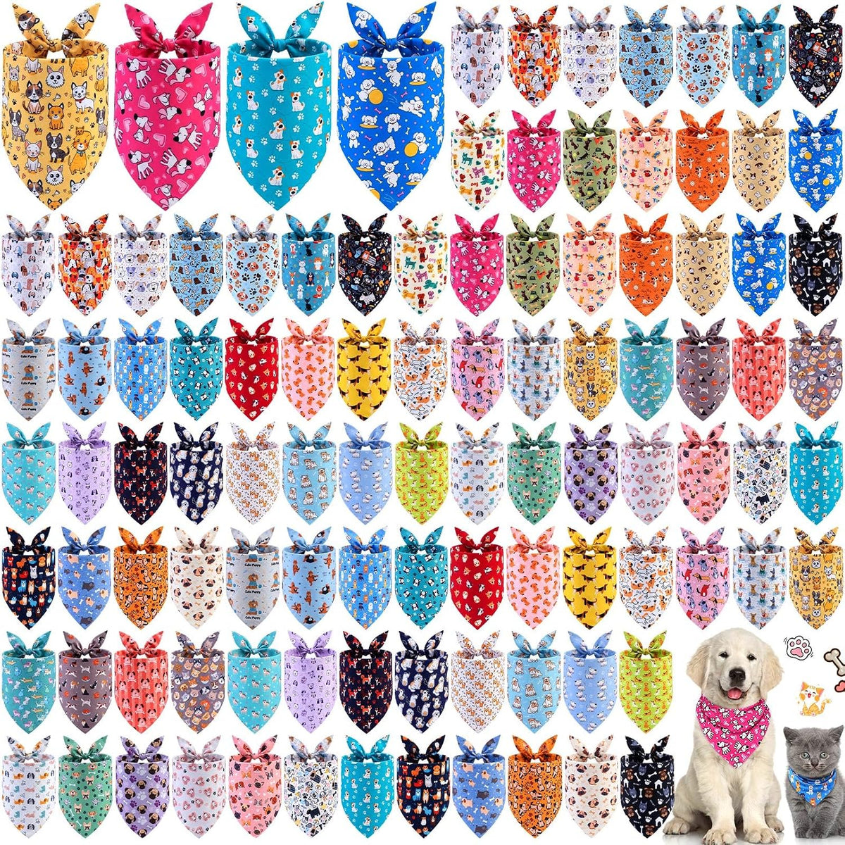 Sweetude 100 Pcs Dog Bandanas Bulk Triangle Bibs Adjustable - Cute