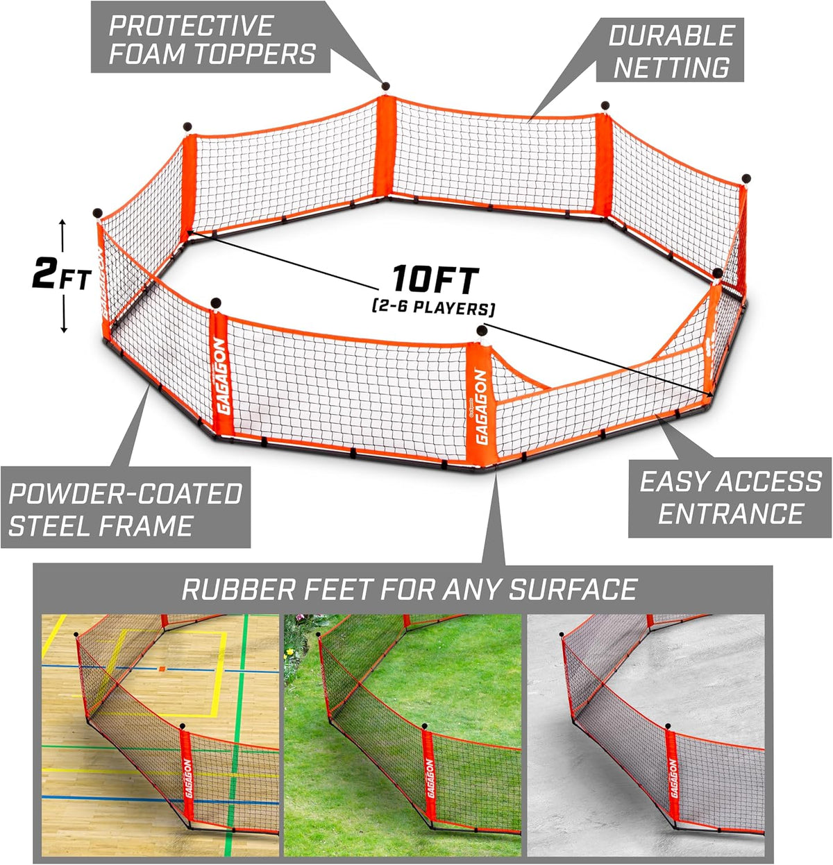 GoSports Gagagon portable gaga ball pit with rubber feet and foam pole toppers - view 3