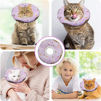 Cat Cone Collar Soft, Adjustable Cat Recovery Collar Kitten Cones to Stop Licking, Cute Donut E Collar After Surgery, Cats Neck Pillow Cone Elizabethan Cones of Shame (Waterproof Purple, Large)