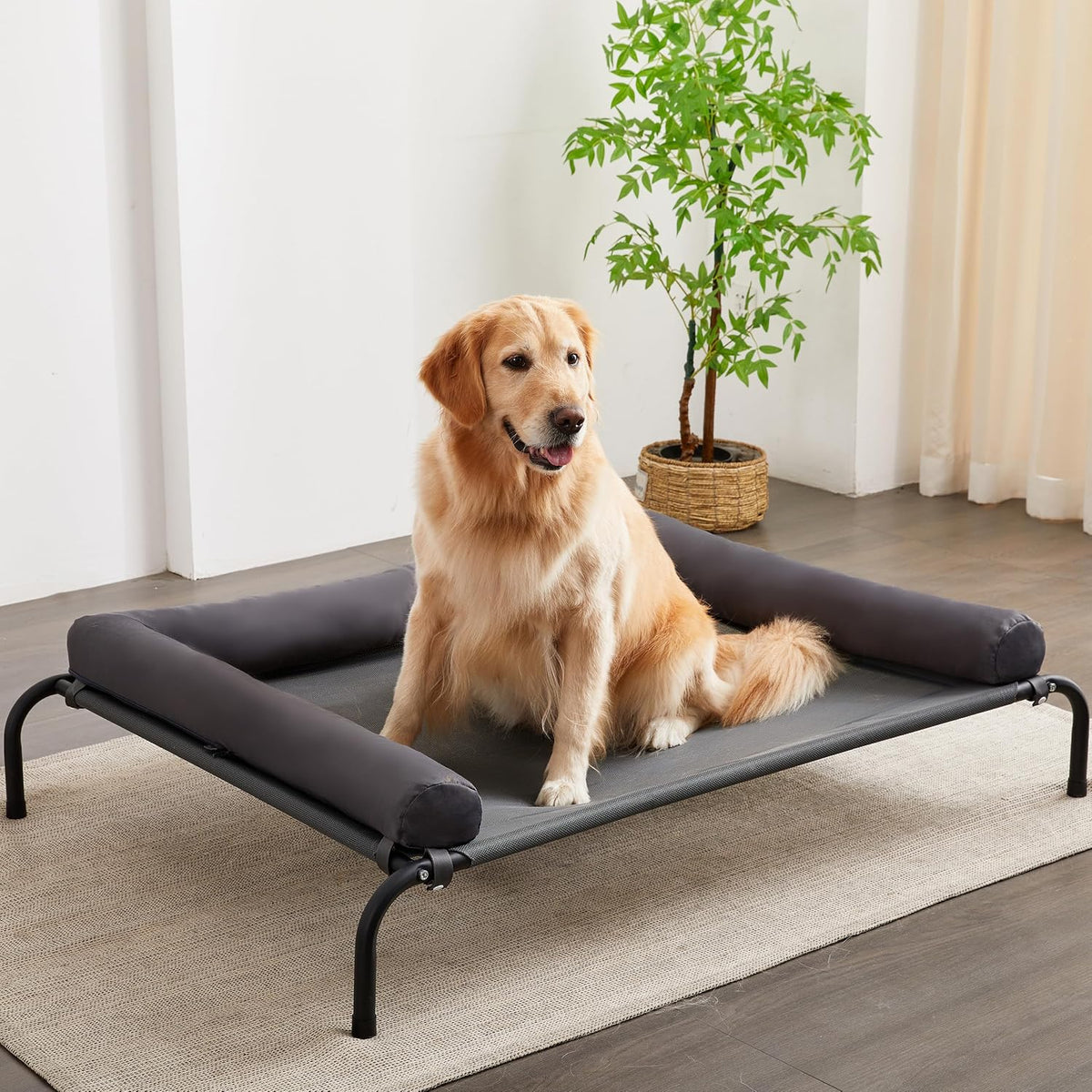 TJSOULER Cooling Elevated Dog Bed with Pillows - XL(48.5x35.5x8)Inches / Deep Grey