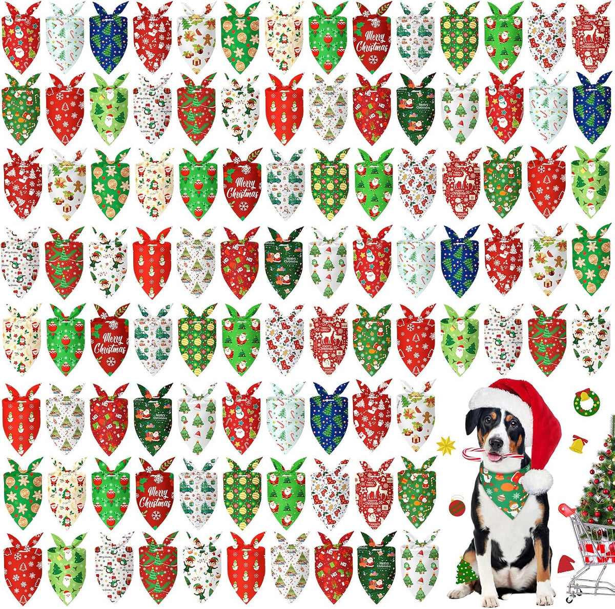 Abbylike 100 Pcs Fall Thanksgiving Dog Bandanas Bulk - Christmas / 31.5 x 21.7 x 21.7 Inch