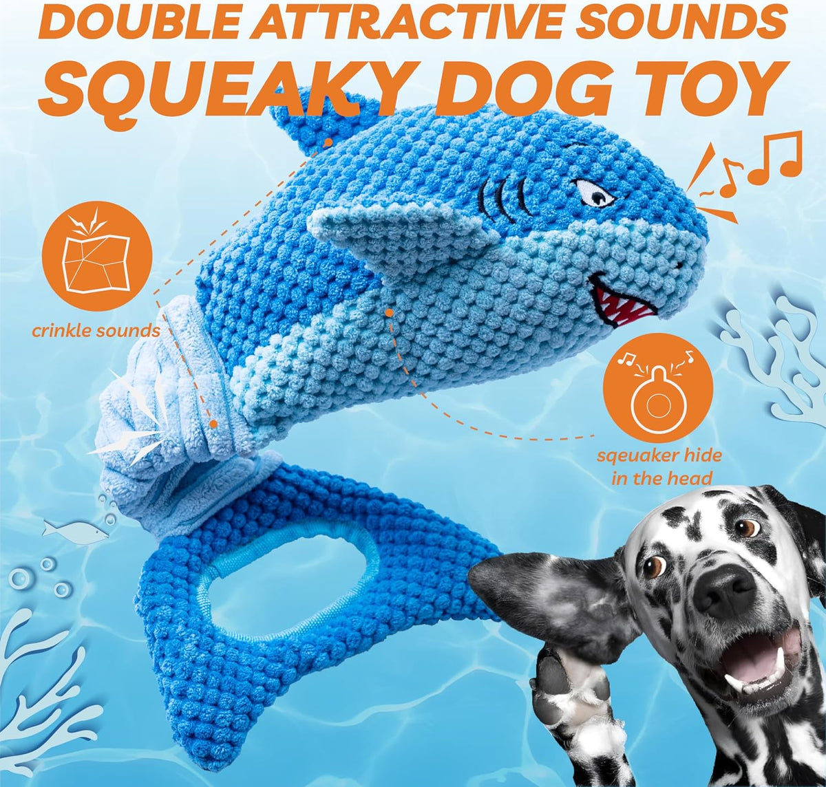 LEGEND SANDY Tough Dog Toys - 1 Pack Blue Shark (Large) - image 3