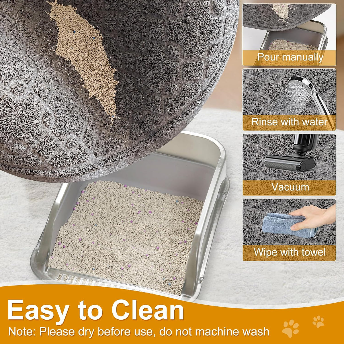 35x24 Inch Large Cat Litter Box Mat, Scatter Control, Waterproof – Daily Care for Cats - 2' x 2'11" (Rectangular) / L-grey - image 3