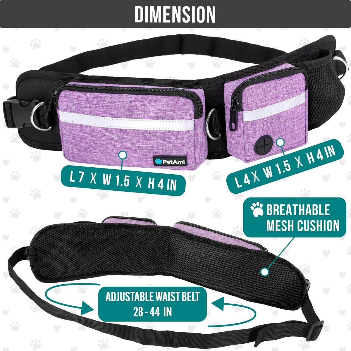 PetAmi Hands Free Dog Leash with Waist Running Belt Bag, Single – Essentials for Dogs - 2 Leashes / Purple - image 2