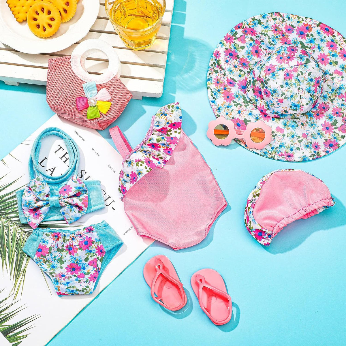 Kajaia 8 Pcs 18 Inch Doll Swimsuits Clothes and Accessories – Fun for Kids & Family - Pink / Swimsuit - image 2