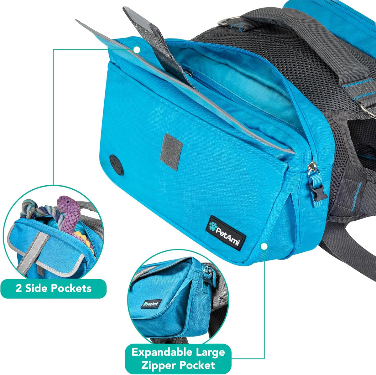 PetAmi Dog Backpack for Medium Large Dogs, Hiking Saddle Bag - Large / Blue - image 2