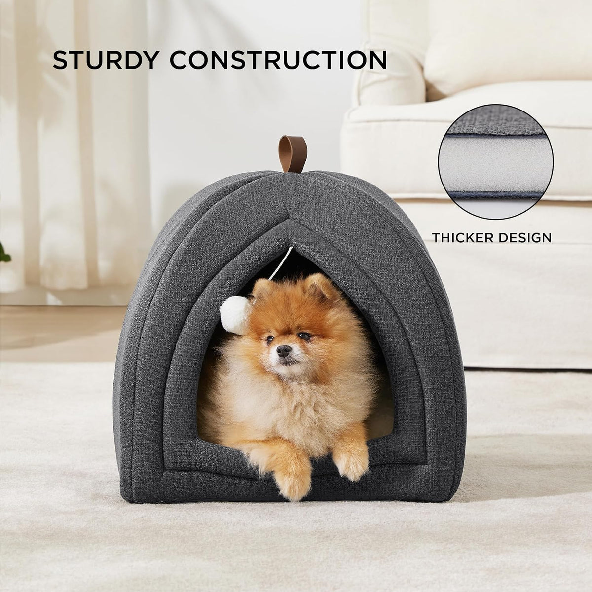 Bedsure 2in1 Cat Beds for Indoor Cats Cave for Kitten with Washable - L(17.3x17.3x17.3) / Dark Grey - image 3