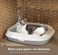 Cat Litter Box Enclosure with Soft Litter Mat; Hidden Cat Washroom Furniture with Door; Handwoven Rattan Kitten House with Large Space; Pet Crate for Living Room, Bedroom, Balcony (Natural)