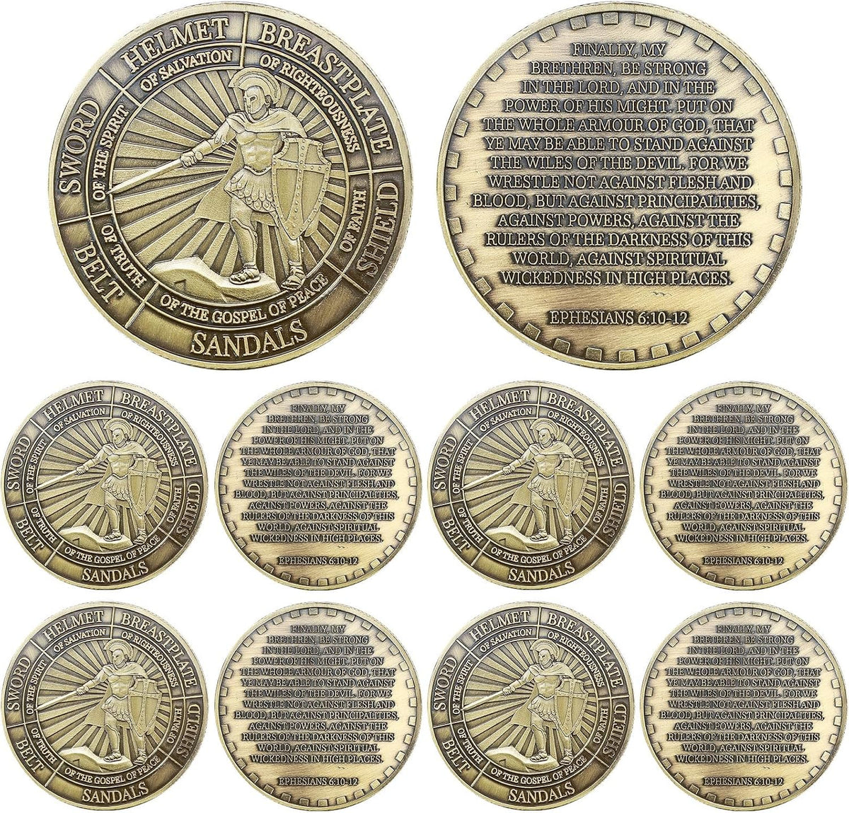 Nosiny 10 piece armor of God prayer coins in classic style alloy metal - view 9