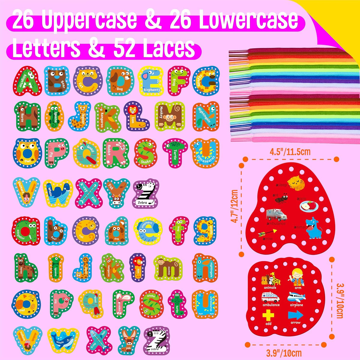 SpriteGru 9 Pieces Kids Lacing Cards - 52 Uppercase & Lowercase Letters - image 2