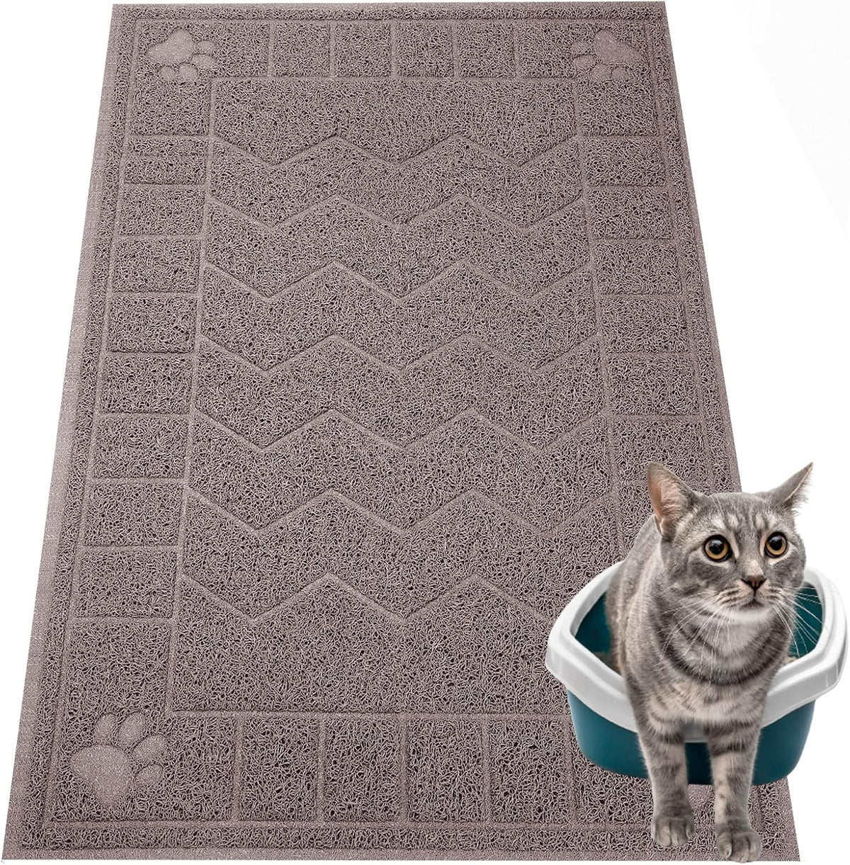 Cat Litter Box Mat, 47" x 35" Large Waterproof Litter Trapping Mat – Daily Care for Cats - Sand Grey / X-Large（35" x 24" )