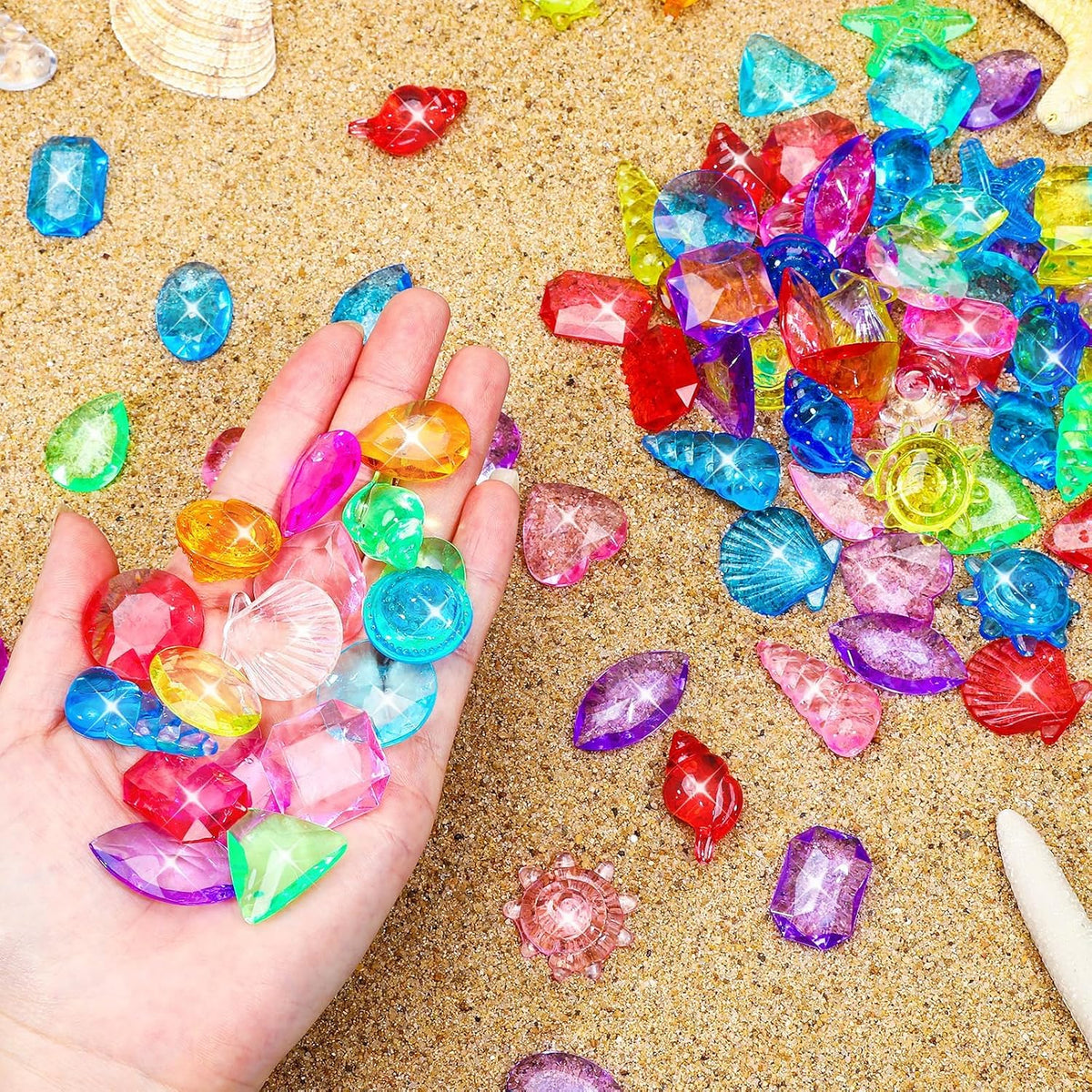 MARFOREVER 150 colorful acrylic pirate treasure gems with gunny bag - view 15