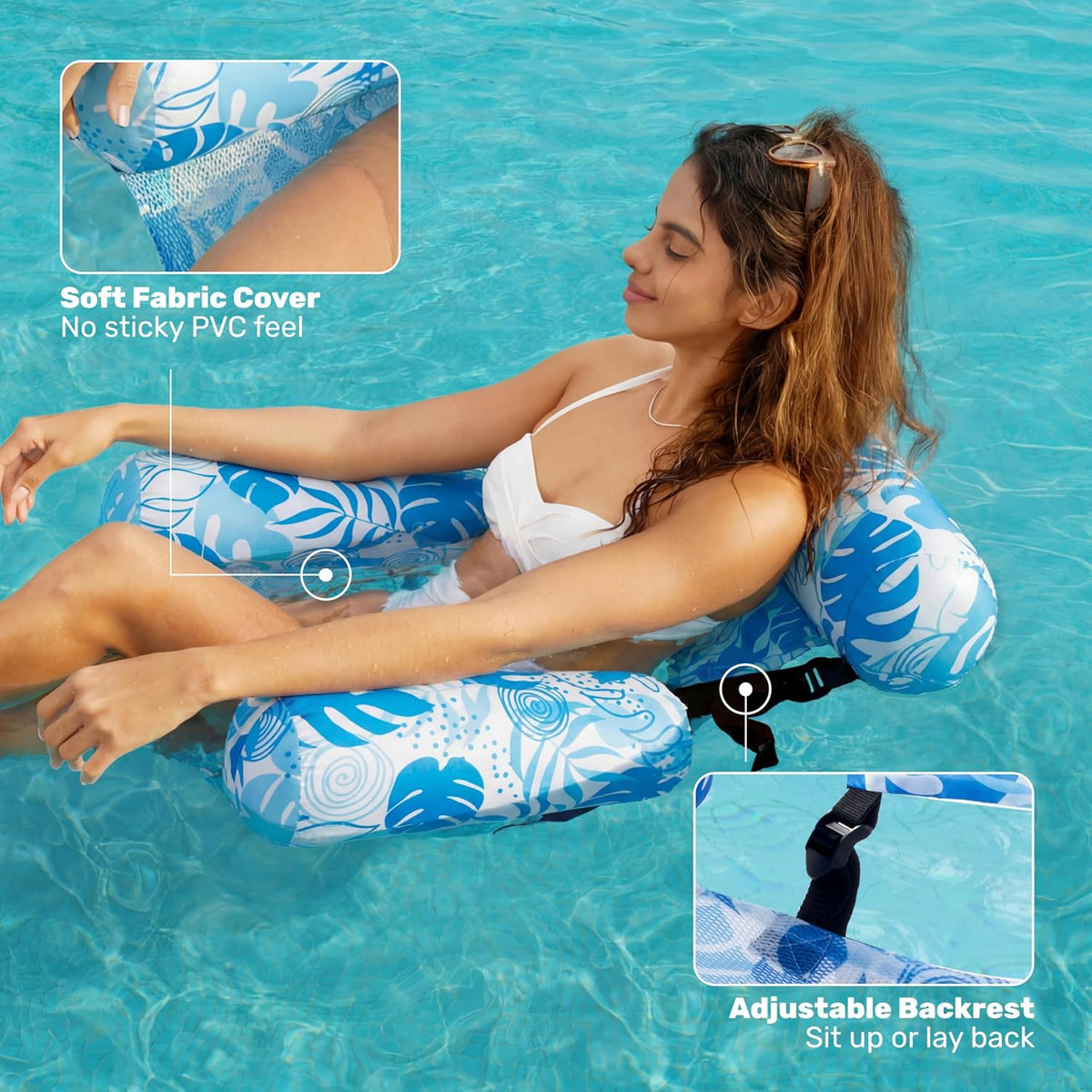 SLOOSH Inflatable Pool Floats Adult - Green,Blue-Summer Leaves - image 4