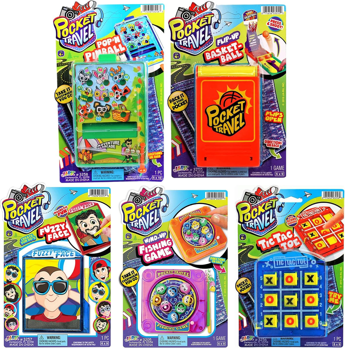 JA-RU Portable Tic Tac Toe Mini Board Game 3256-1p – Fun for Kids & Family - 5 Pack / Assorted Games