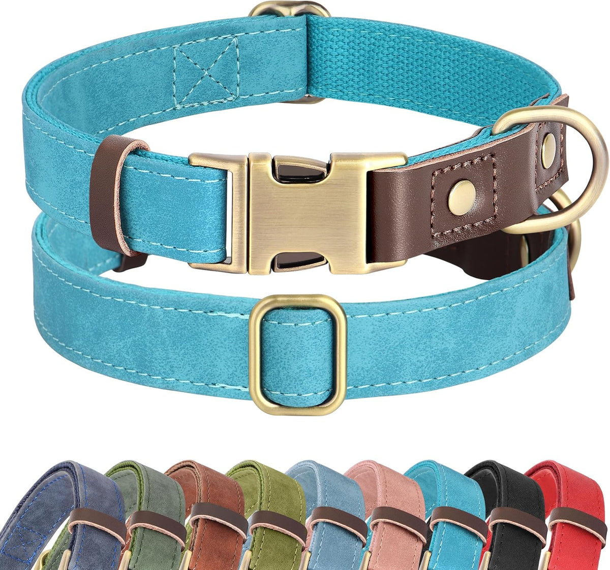 PU Leather Dog Collar for Small Dogs Puppy, Soft Lining, Green S – Essentials for Dogs - Light Blue / L: Neck 16-23", Width 1"