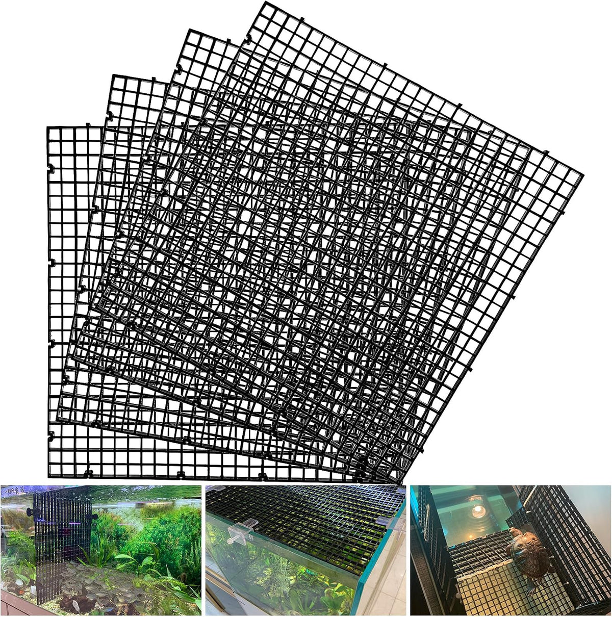 Adjustable Platic Grip Panel Aquarium Fish Tank Divider Filter Bottom - 4pcs 11.8X11.8Inch with 0.35Inch hole / Black