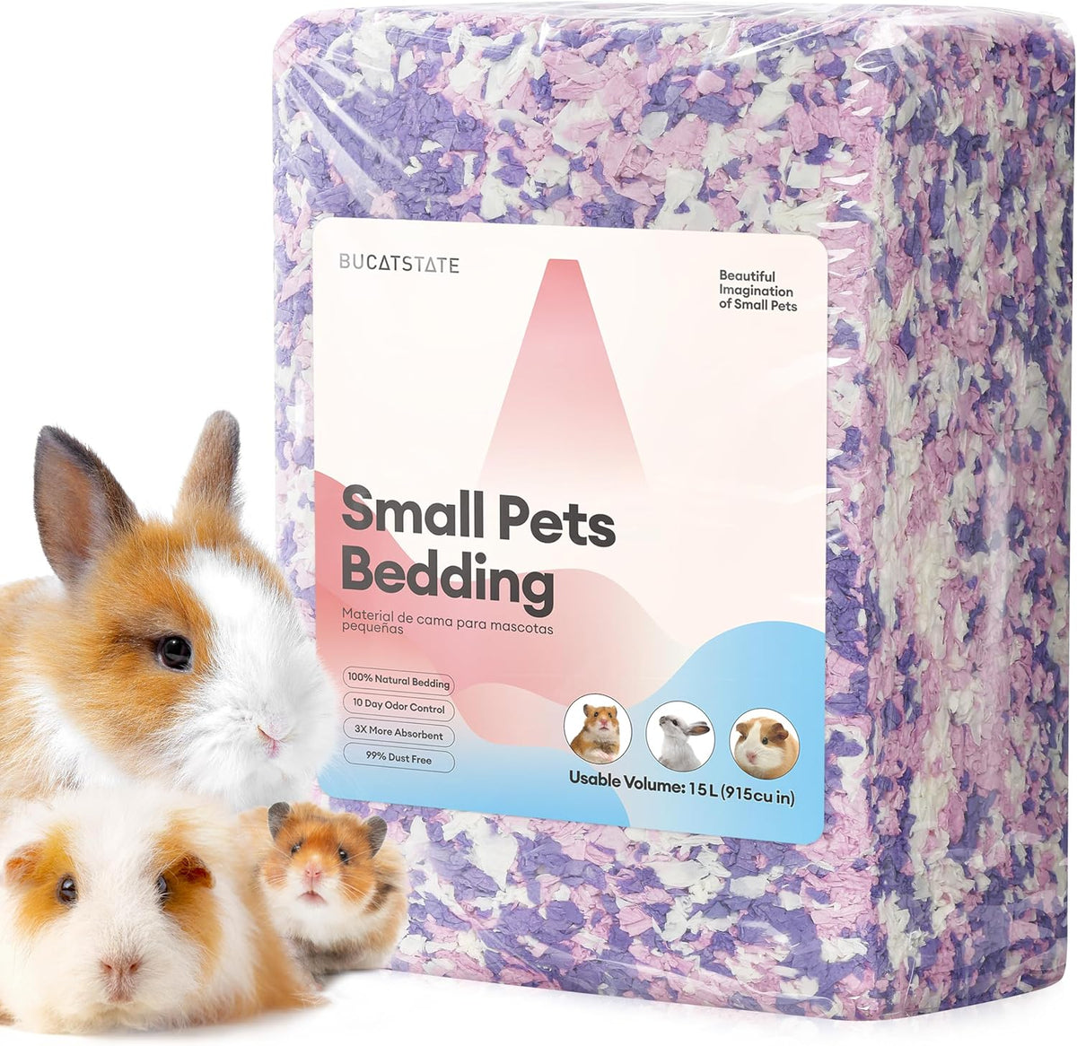 BUCATSTATE Hamster Bedding 15L, 99% Dust-Free Paper Bedding - Lavender / 15L