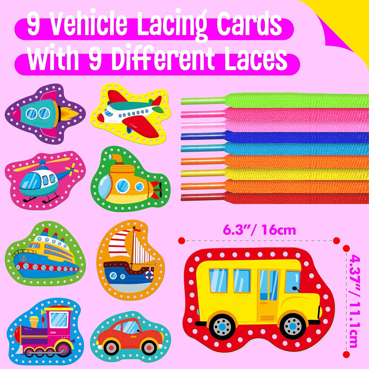 SpriteGru 9 Pieces Kids Lacing Cards - Vehicle-B - image 2