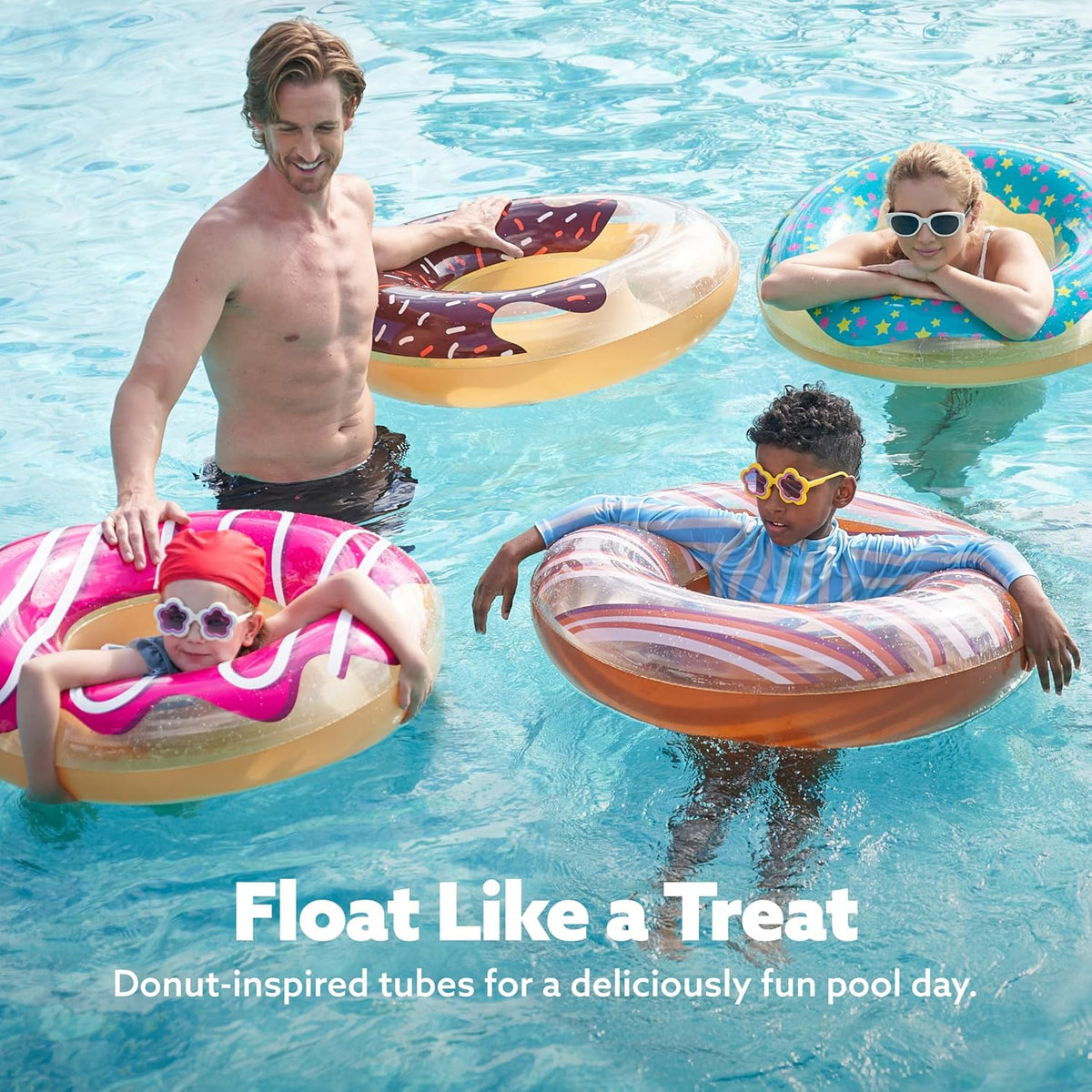 Sloosh 4 Pack Inflatable Pool Floats, Pool Tube Rings - Donut - image 2