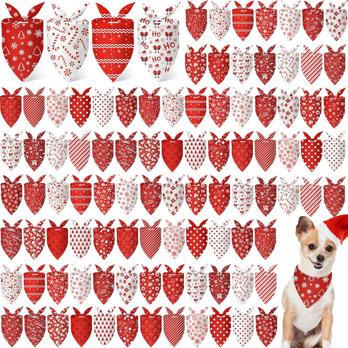 Chunful 100 Pcs Fall Dog Bandanas Bulk Maple Leaf Print Autumn Pet - Red white / 31.5 x 21.7 x 21.7"