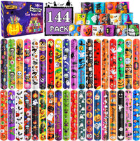 LUYI Halloween slap bracelets bulk pack with ghost, pumpkin, bat and witch designs - view 2