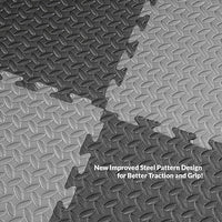 Xspec 1" Extra Thick 48 sq ft Reversible EVA Gym Foam Floor Mat Tiles (24" x 24"), Steel Pattern, 12 pcs, Black & Grey
