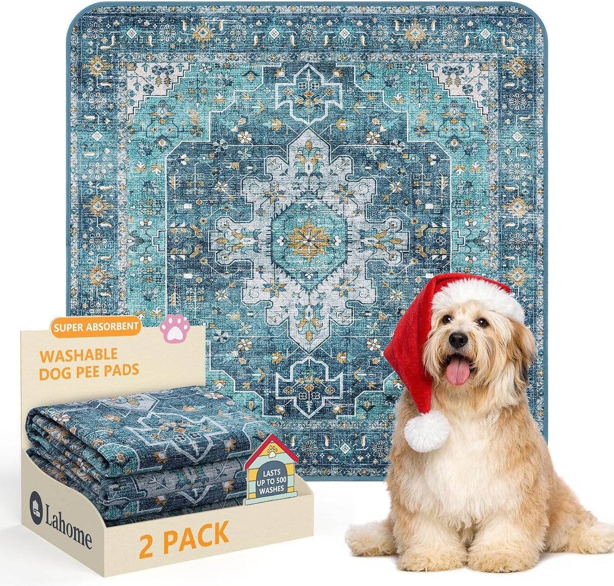 Lahome Botanical Washable Reusable Pee Pads for Dogs, 36x48 - Blue / 3FT x 3FT (Pack of 2)