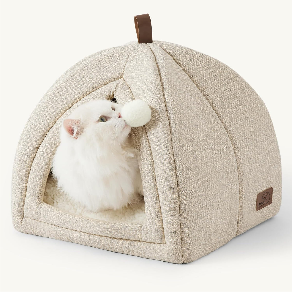 Bedsure 2in1 Cat Beds for Indoor Cats Cave for Kitten with Washable - M(16x16x16) / Beige