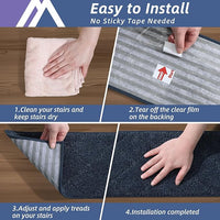COSY HOMEER Edging Stair Treads Non-Slip Carpet Mat 28inX9in Indoor Stair Runners for Wooden Steps, Edging Stair Rugs for Kids and Dogs, 100% Polyester TPE Backing (10pc, Navy)