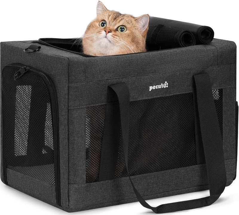Pecute Cat Carrier, Portable Travel Pet Carrier with Stable Structure, Grey – Essentials for Cats - Dark Grey / 16.7"L x 11.8"W x 12.5"H