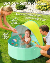 Hikiddy Foldable Kiddie Pool with Canopy: Baby Infant Toddler Kids - Lemon & Mint / 31.5in - image 2