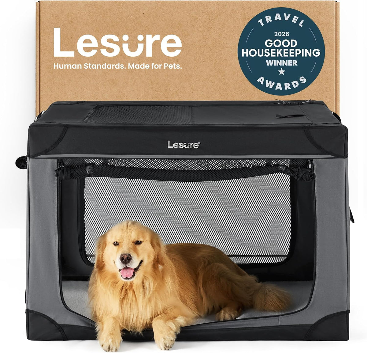 Lesure Shown on Today Show Soft Collapsible XL Dog Crate - Black / 42.0"L x 28.0"W x 30.0"H