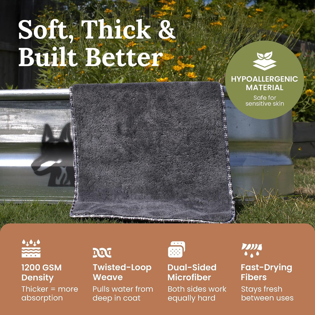 Dog Drying Towel for Dogs - Gray / Large (Pack of 3)