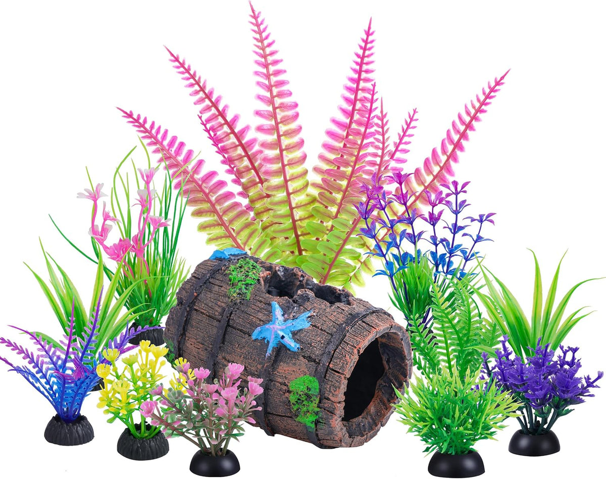 Ameliade 11 Aquarium Plants & Fish Tank Broken Barrel Cave